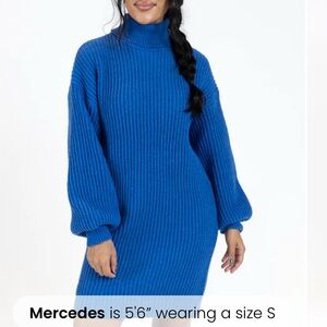 Pink Lily Blue Turtleneck Sweater Dress